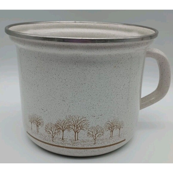 Vtg Heavy Enamelware Cookware Polish Handle Winter Trees - Picture 1 of 7